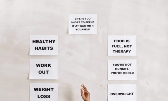 Collection of motivational quotes promoting healthy habits and mental well-being.